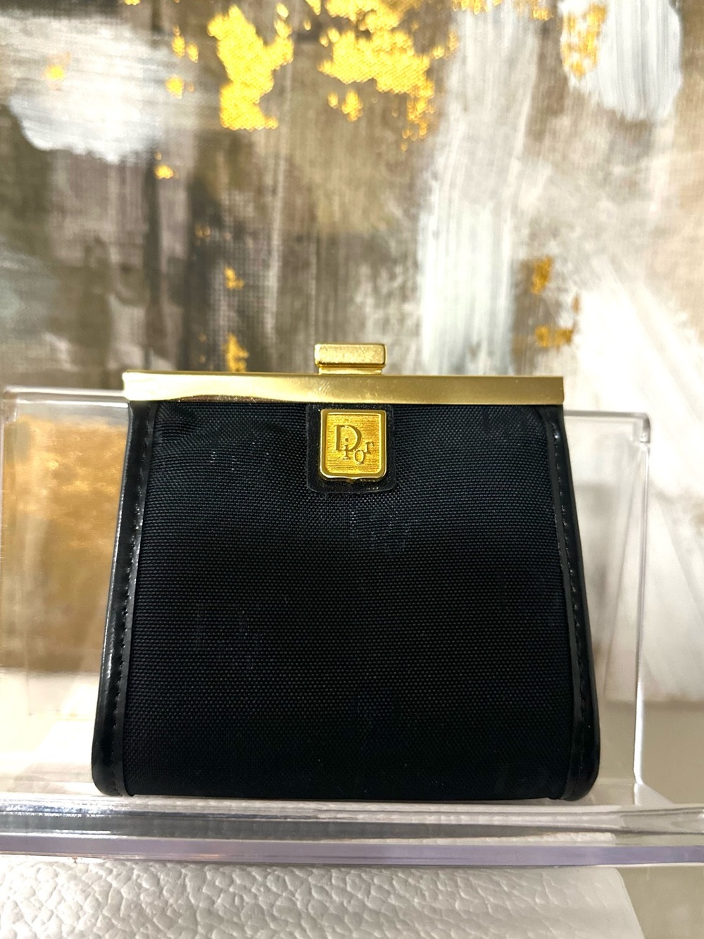 DIOR Black Clasp Wallet with gold hardware